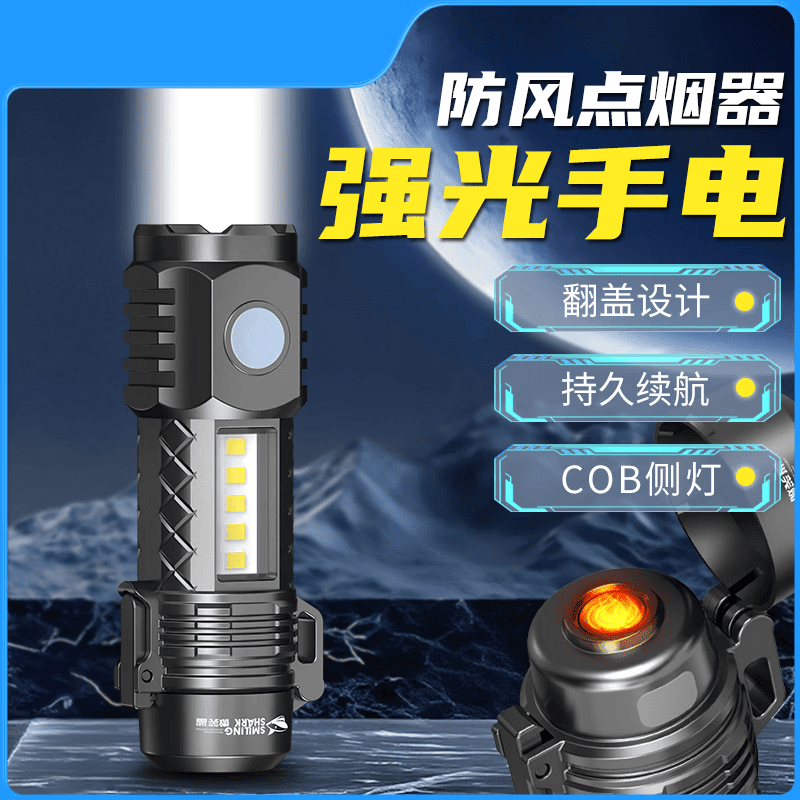贝维电热丝打火机手电筒多功能防水强光充电户外点烟器应急照明便携 高亮【防风点烟】标配款灬待199天