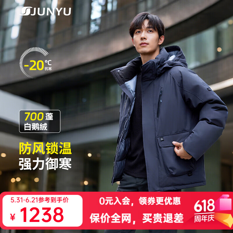 君羽户外羽绒服男700高蓬白鹅绒加厚保暖工装大鹅绒服 深蓝 2XL 推荐170-185斤 京东折扣/优惠券
