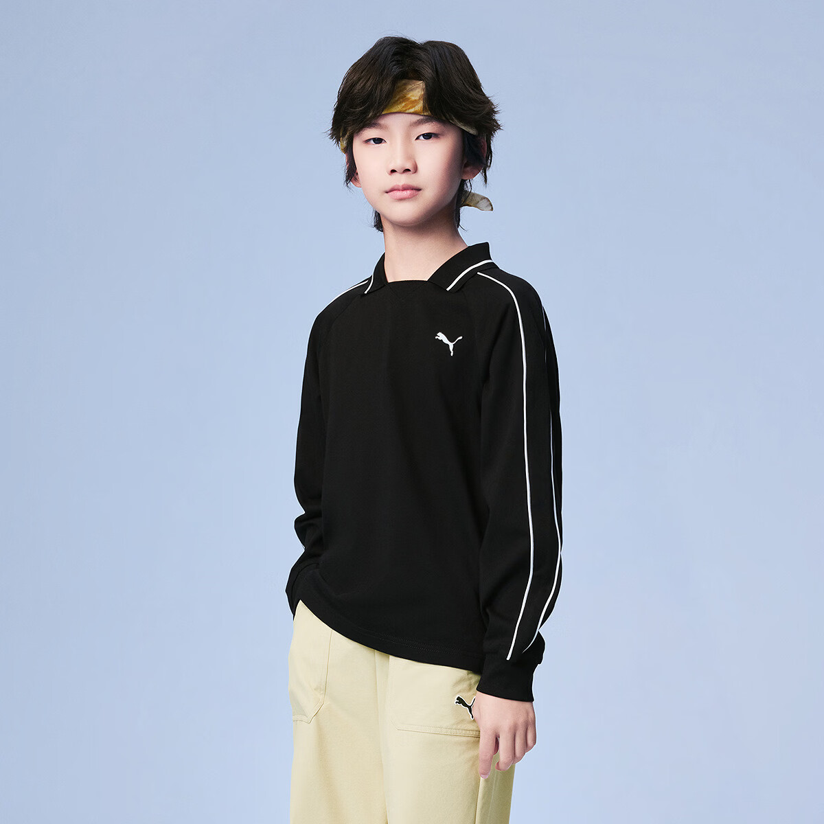 彪马(PUMA)彪马童装2026秋季新款儿童长袖T恤翻领上衣时尚洋气 黑色90001 170