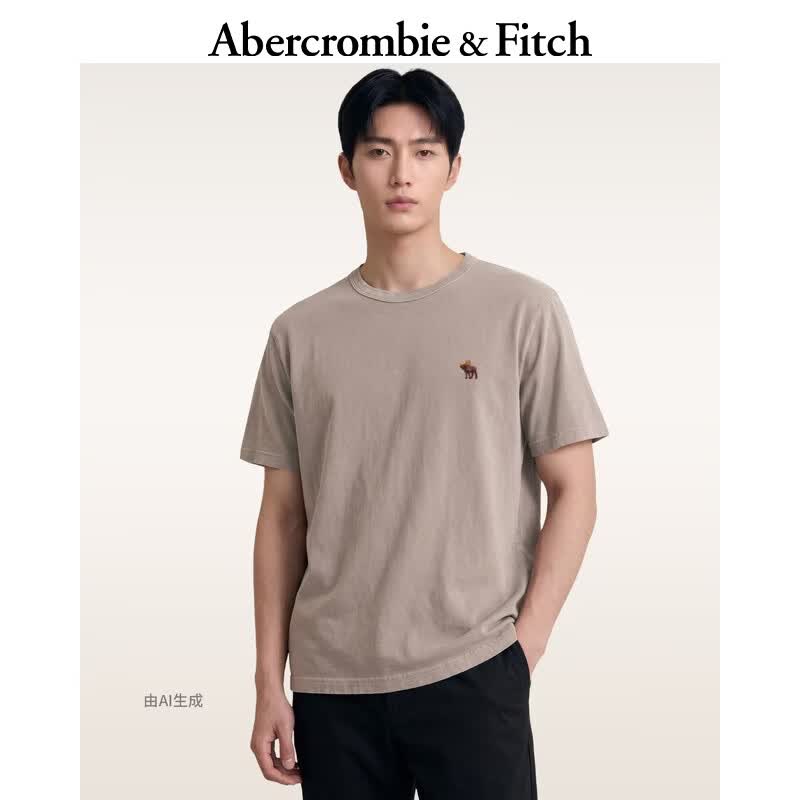Abercrombie &amp; Fitch经典小麋鹿图案美式情侣纯棉水洗T恤26夏男装女装124-6075 棕色 S (175/92A)