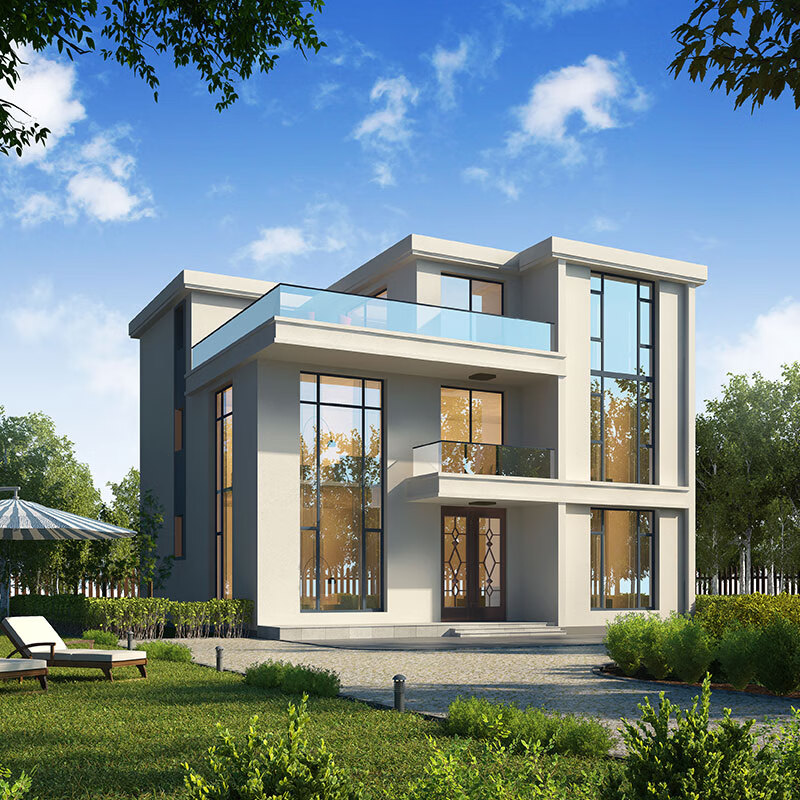 别墅设计图纸三层挑空客厅复式楼全套效果图水电图施工图简约高格调带