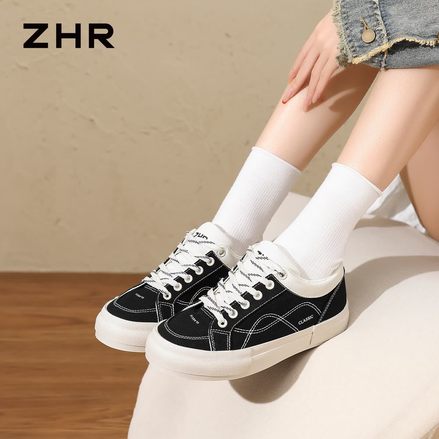 ZHR则则板鞋女鞋帆布鞋复古小众运动滑板鞋2026秋季休闲百搭 CS160黑色36