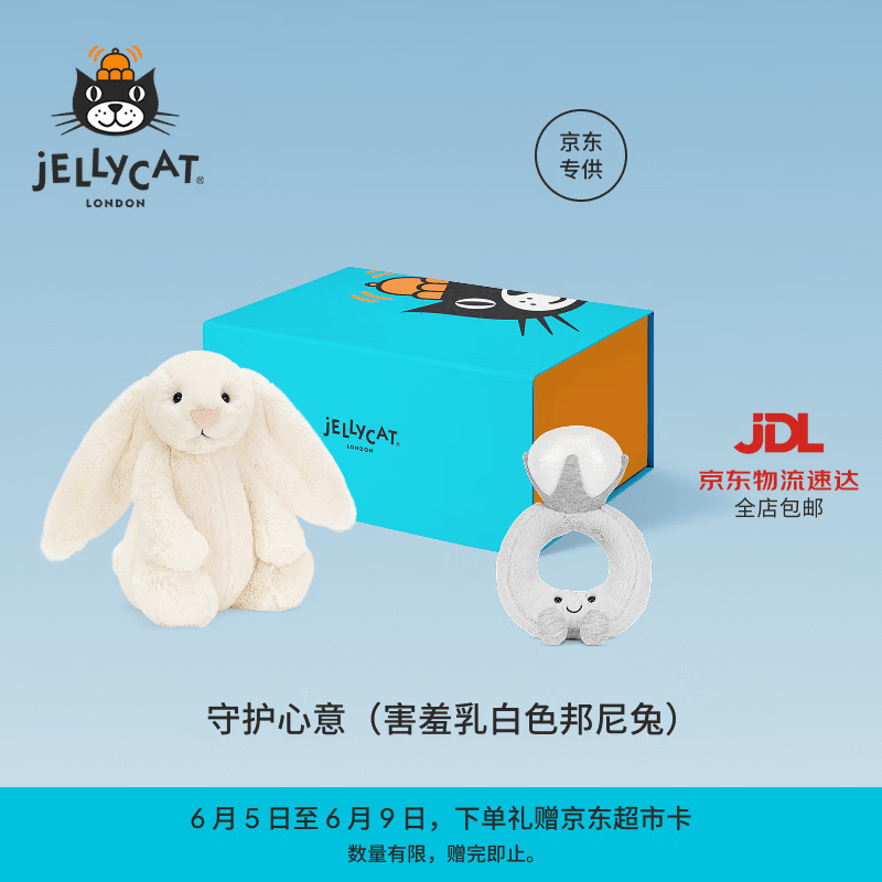 Jellycat守护心意礼盒毛绒玩具娃娃公仔玩偶新婚送礼生日礼物 守护心意（害羞乳白色邦尼兔）