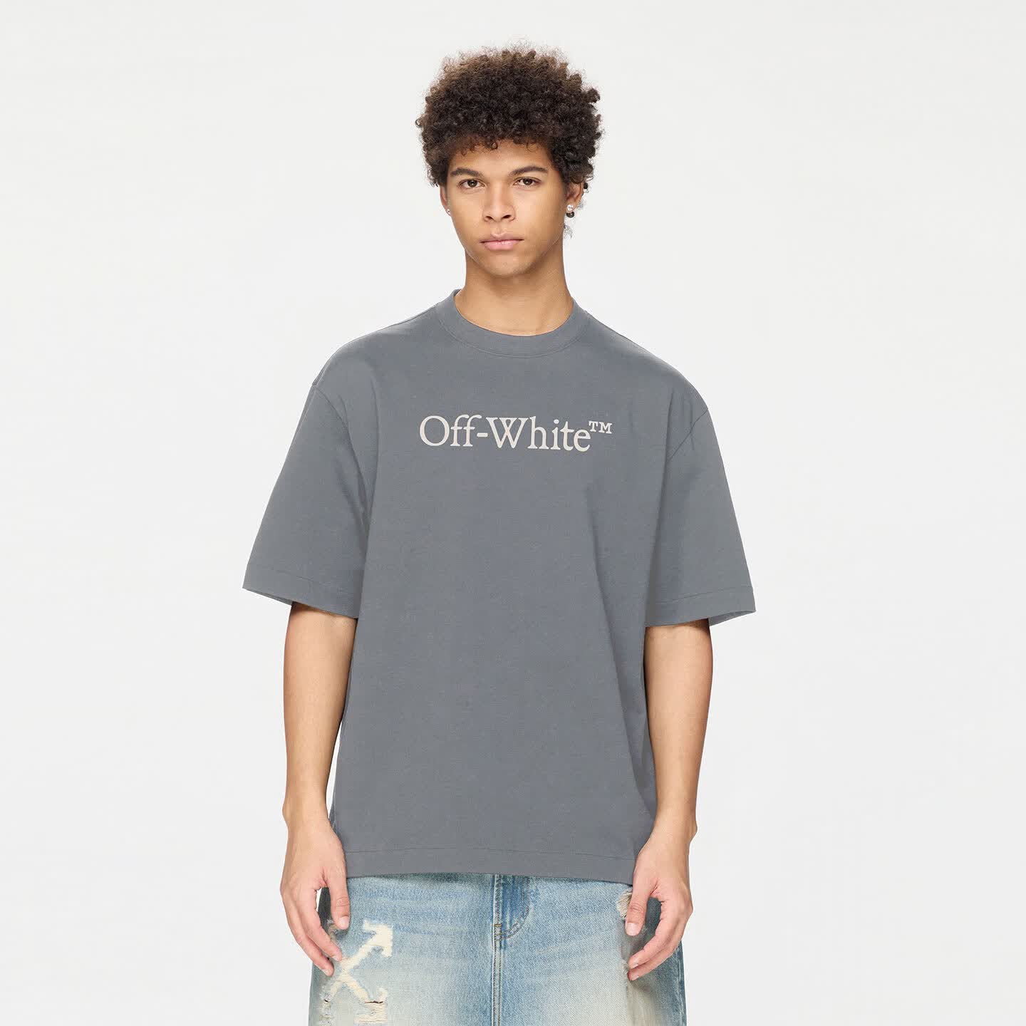 OFF-WHITE™情侣装新款圆领短袖T恤运动夏季半袖上衣 灰色 XL