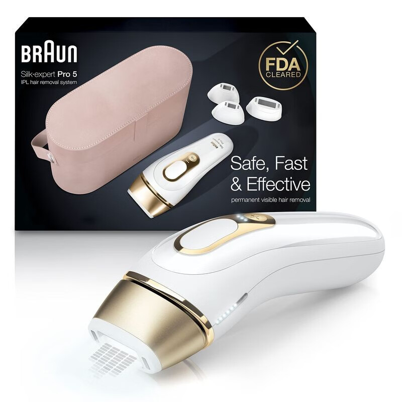 Braun 博朗女Silk·expert Pro 5 IPL脱毛仪180天白滑家用脱毛器PL5347 白金色