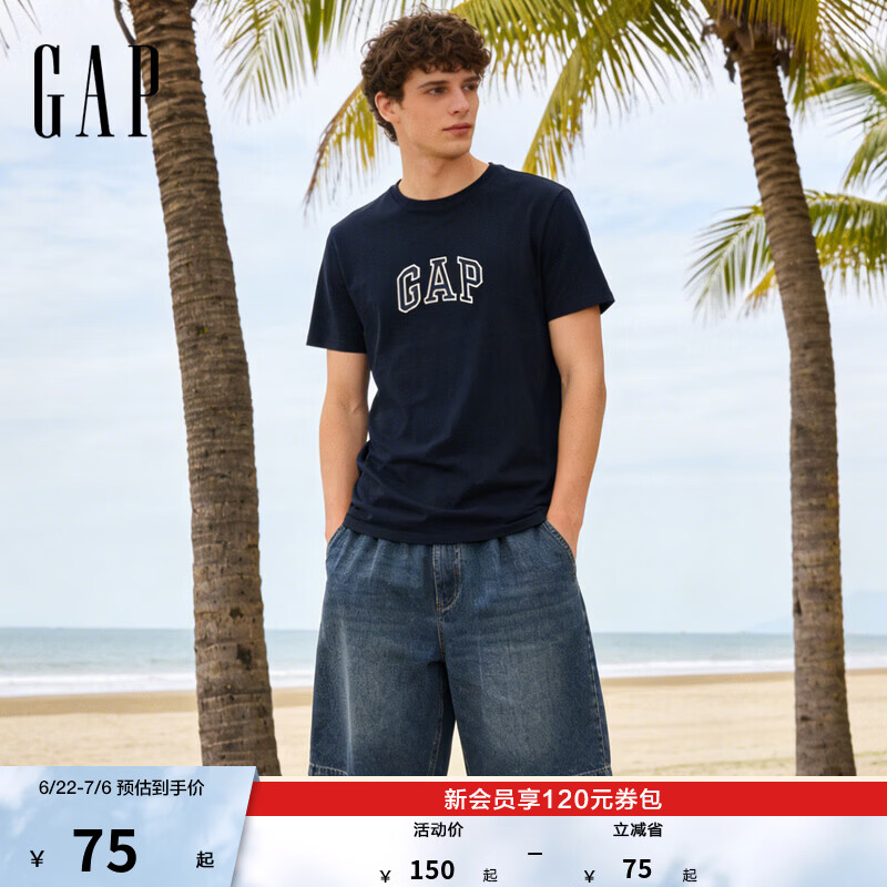 GAP男女装春季款纯棉字母logo短袖T恤常规上衣美版570044 海军蓝 M 美码 L亚洲码180/96A 【偏小，建议选大一码】