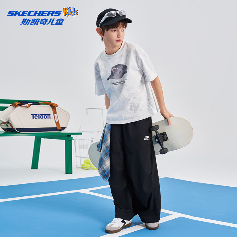 斯凯奇（Skechers）童装男童梭织长裤中大童夏季凉感速干宽松休闲青少年运动裤 云灰色 160 CM