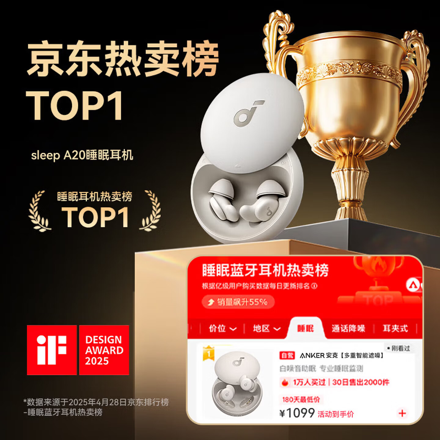 声阔(SoundCore)【多重智能遮噪】Sleep A20睡眠耳机无线蓝牙隐形无痛侧睡入耳式不压耳贴耳式遮降噪隔音耳塞助眠 【超分子亲肤硅胶+多重智能遮噪+AI疗愈助眠】灰咖色