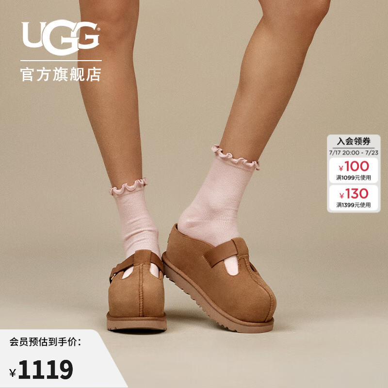 UGG春季女士时尚舒适炫金系列纯色圆头厚底休闲玛丽珍鞋 1167550 CHE | 栗色 37
