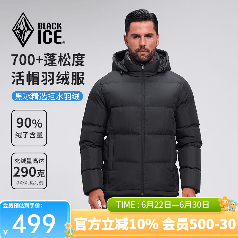 黑冰25款户外男700蓬羽绒服加厚防风保暖抗静电活帽羽绒服 F8905MJ 黑色 L