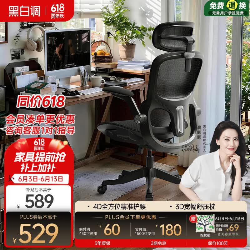 黑白调P2Pro二代人体工学椅电脑椅办公椅电竞椅子人工力学座椅4D腰托