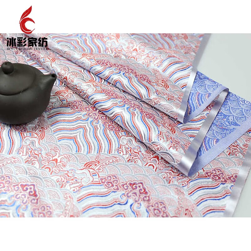 半爿词高档织锦缎布料海浪花提花丝绸缎新国风古装汉服唐装服装锦 白/海浪花-新款(一米价)