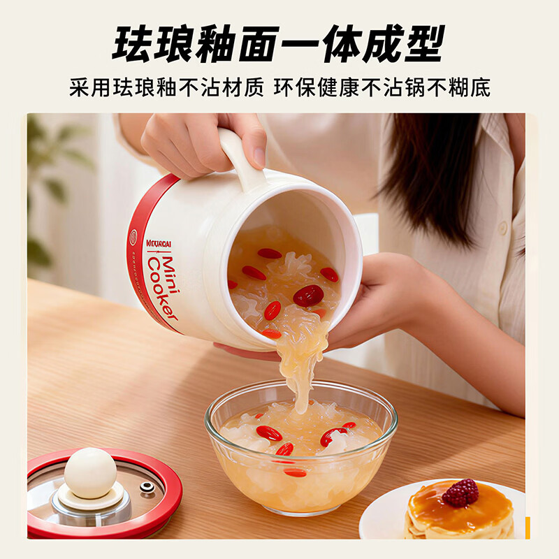 HYUNDAI韩国电炖杯恒温保温陶瓷釉内胆煮火锅多功能便携电饭煲烧水壶养生壶电热水壶恒温壶茶壶温奶器 可视化电炖杯【滤网款】白色款 0.8L