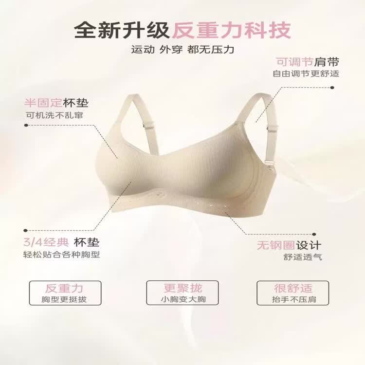 猫人无痕内衣女士小胸聚拢收副乳防下垂文胸薄款美背胸罩新款 【强托防垂 聚拢有型】2件装(浅兰+香槟) 2XL (40/90 ABC)