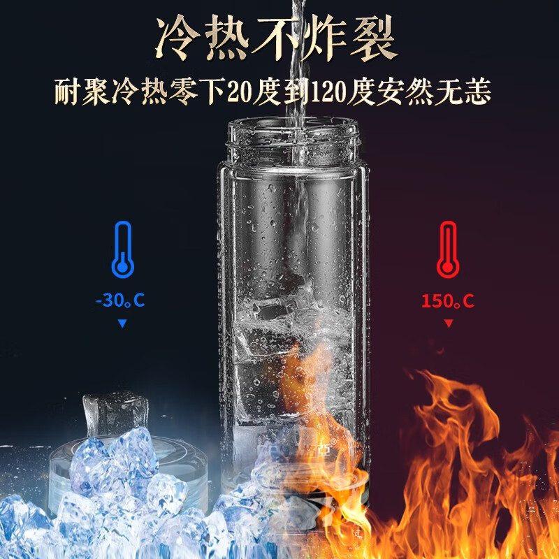 格亚（GEYA）清灵抑菌钛茶杯玻璃杯男士纯钛杯商务双层玻璃泡茶水杯杯子礼盒装 双层【精致礼盒包装】310ml