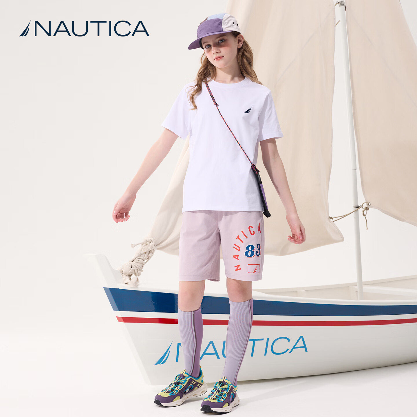 诺帝卡（NAUTICA）吸湿速干儿童抗菌短袖NAUTICA中大童青少年26夏新款户外防晒圆领T 白色【简约】 165