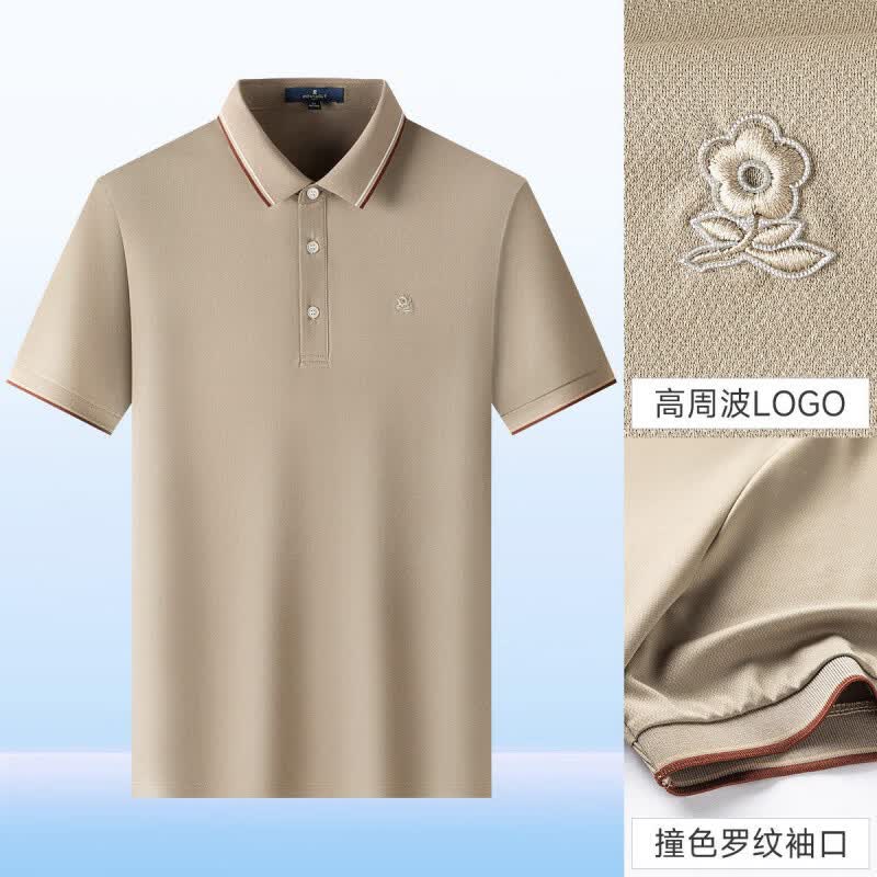 梦特娇(MONTAGUT)【桑蚕丝】26春季新款短袖翻领polo衫男务T恤凉感透气百搭 卡其灰 3XL (185)