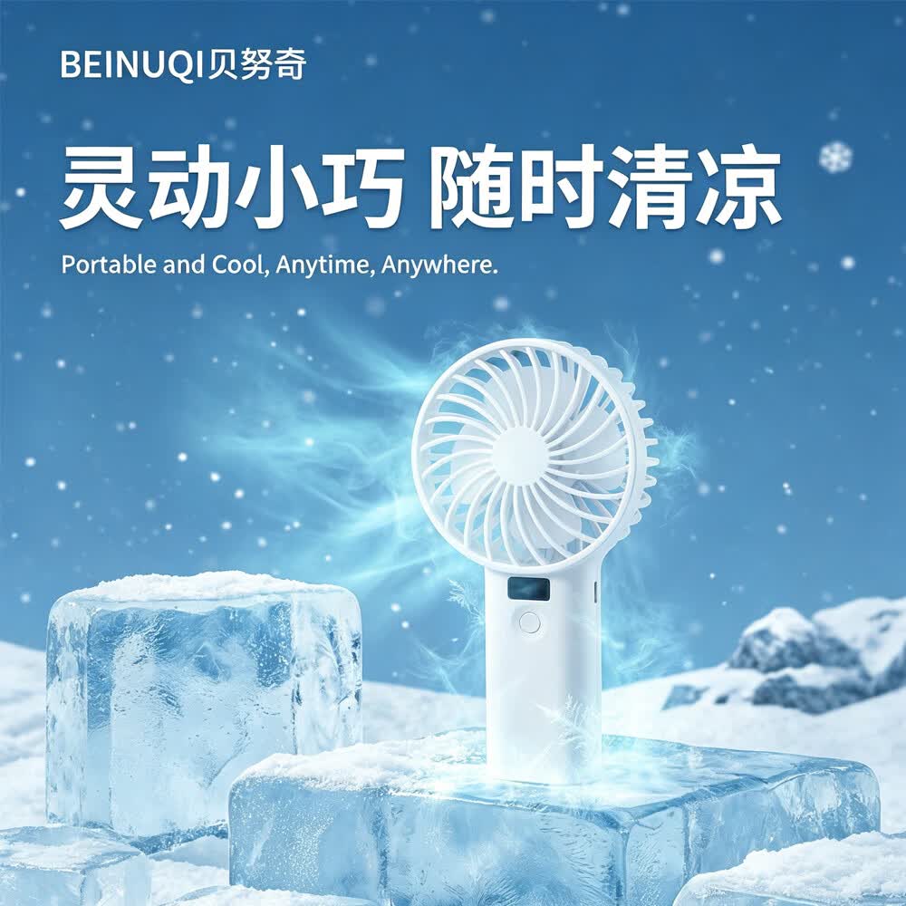 贝努奇手持小风扇2026新款迷你大风力制冷超长续航静音USB充电桌面宿舍便携学生家用办公室 莹白色 3000毫安