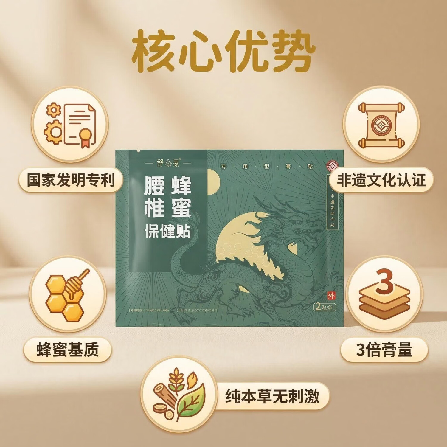 舒氪蜂蜜颈椎肩周腰椎膝盖疼痛专用膏药贴中国发明专利纯草本萃取 腰椎专用蜂蜜膏贴/6贴/一盒 蜂蜜基质  纯草本萃取