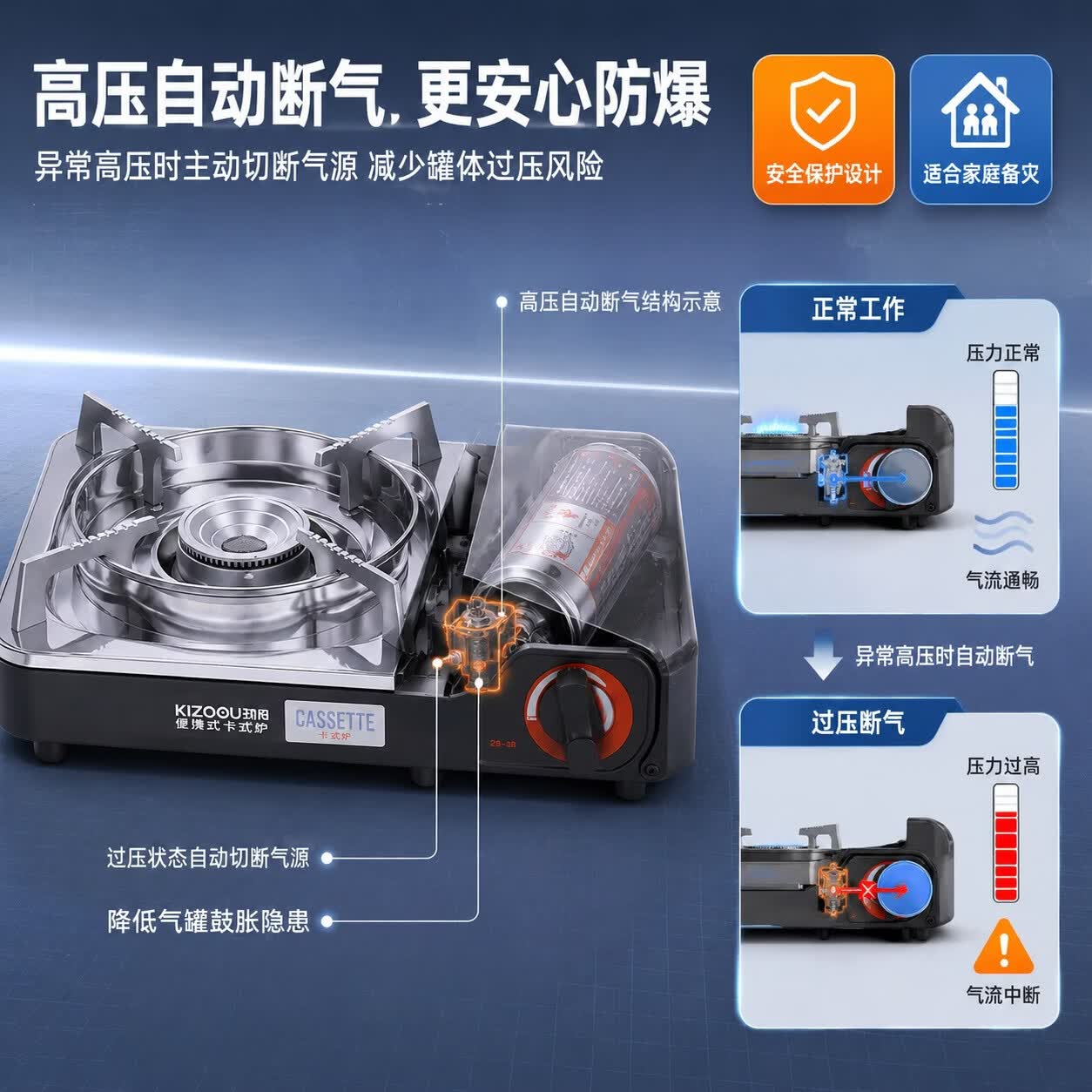 劲舟卡式炉户外野外炉具炊具便携式卡磁炉火锅炉燃气炉家用商用煮茶炉 蓝色+3.5KW超猛火力防爆防风