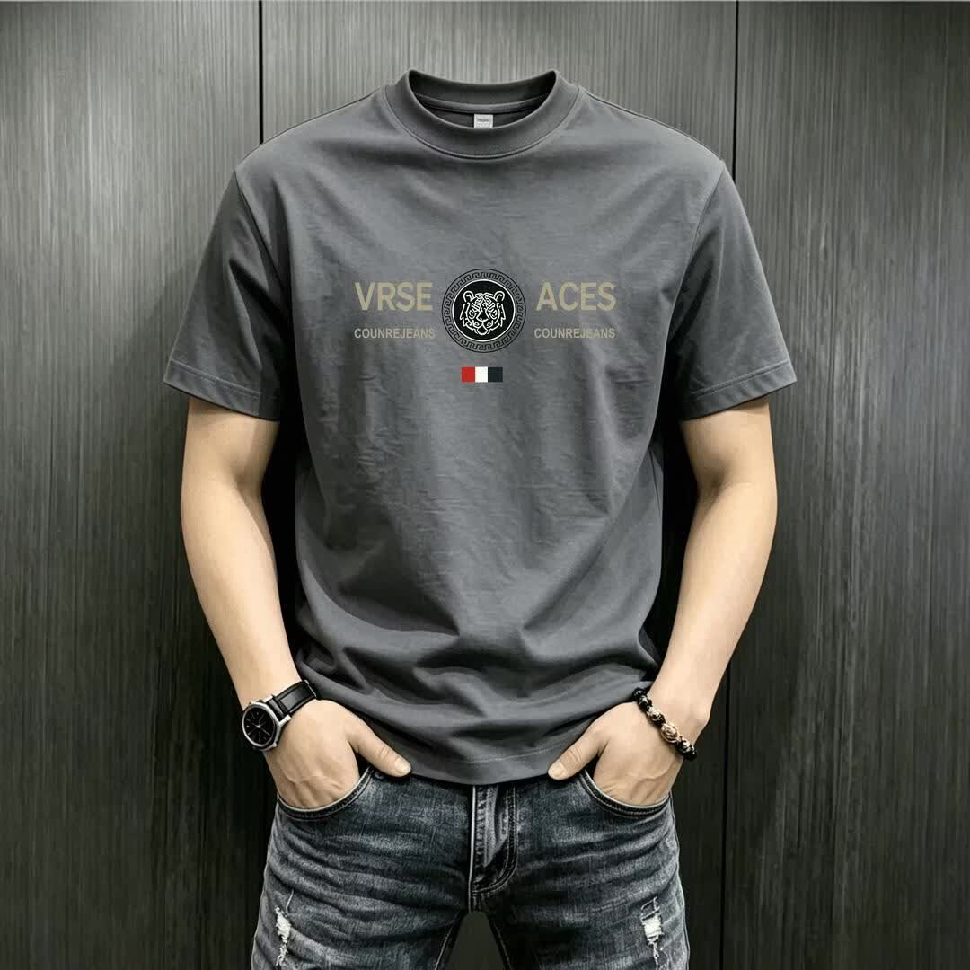 【高端品质】夏季短袖t恤男潮流宽松圆领百搭印花韩版休闲半袖男 深灰色 【优质版】 2XL 建议体重160-180斤