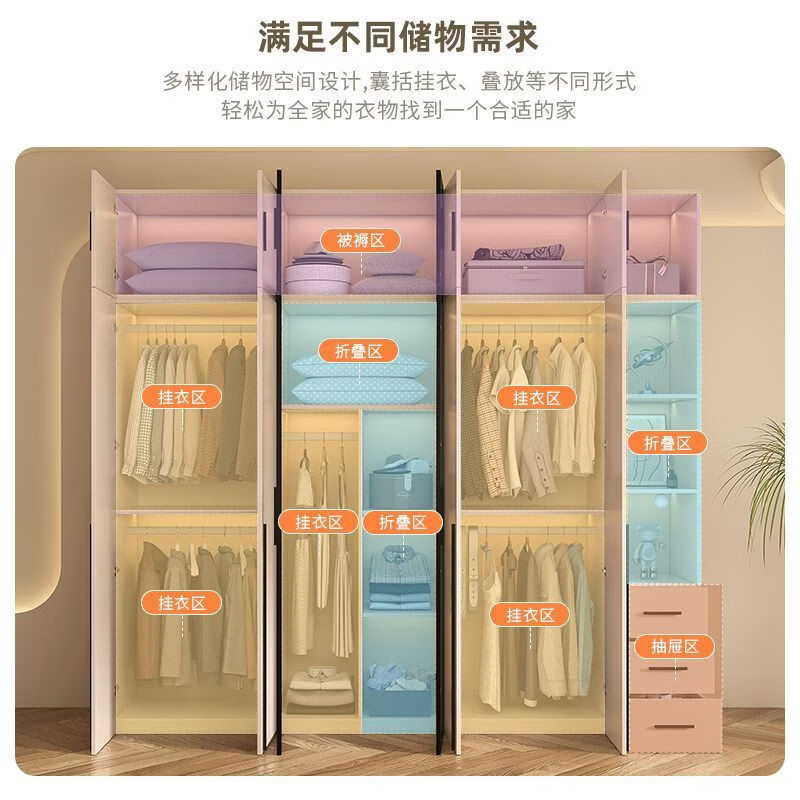 博翼SPC蜂窝铝衣柜卧室大衣橱衣帽间玻璃柜子小户型简约收纳储物柜 140*60*200四门轻奢玻璃