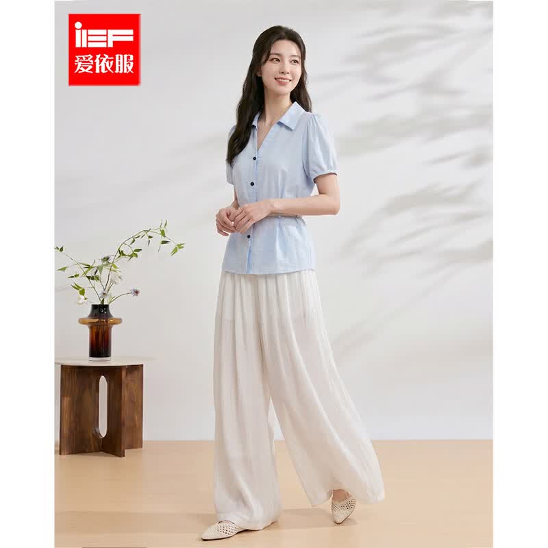 IEF/爱依服2026夏季新款韩系轻熟风衬衫阔腿裤套装女通勤气质日常 蓝1 S