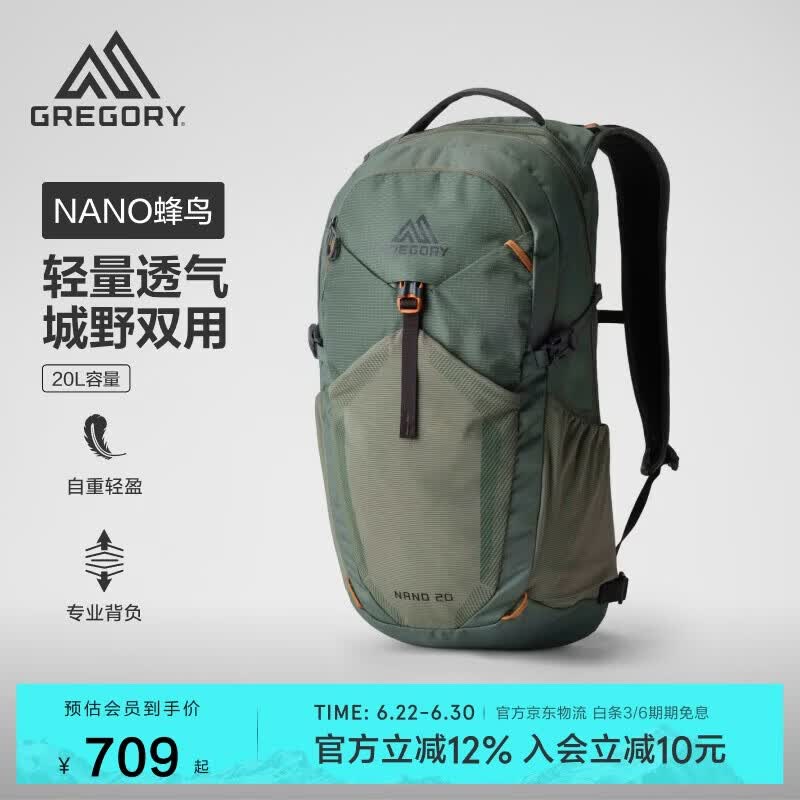 GREGORY格里高利蜂鸟NANO户外徒步登山包20L双肩背包43J