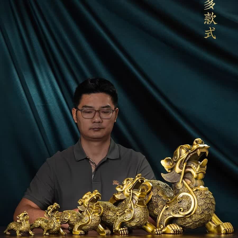 旺旺全铜貔貅摆件一对黄铜皮丘招财客厅办公室开业礼品大号纯铜制貔犰 52厘米一对