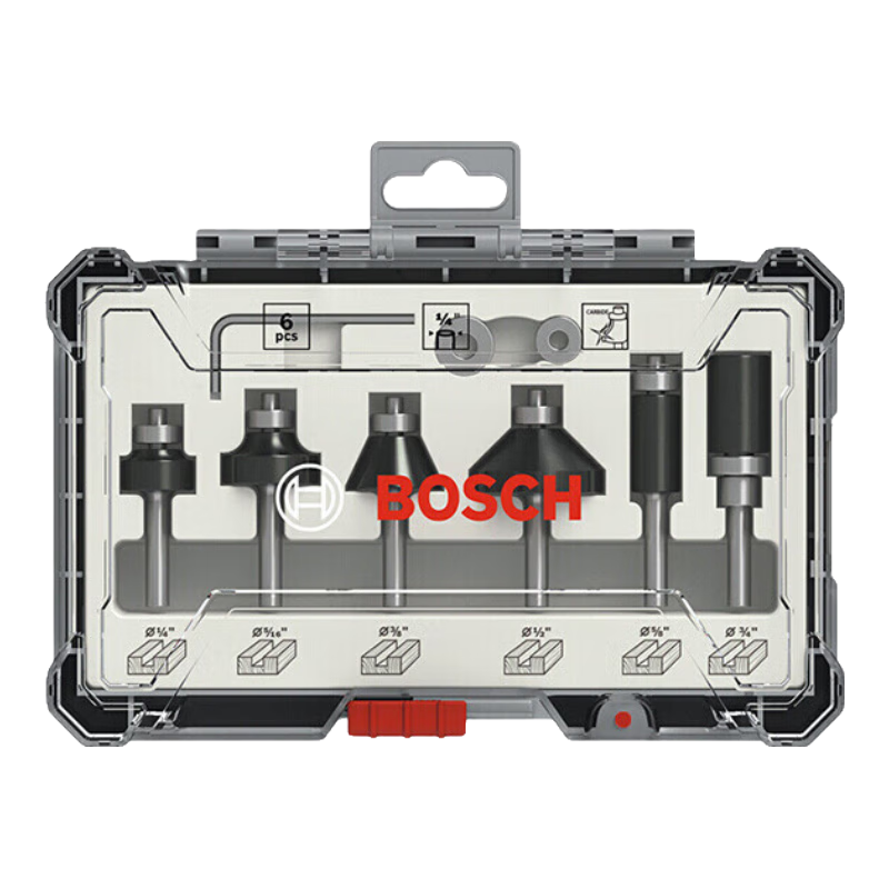 博世（BOSCH） 木工銑刀套裝修邊機(jī)刀頭專業(yè)雕刻機(jī)鑼刀套裝修邊刀1/4柄 木工銑刀修邊刀6件套裝