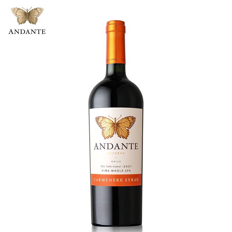 舞蝶(andante)  珍藏梅洛佳美娜西拉干红葡萄酒红酒智利原装进口嘉斯