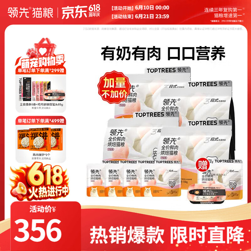 领先羊奶鸡烘焙猫粮1.5kg*4赠舔舔主食猫罐85g*2罐主食猫条14g*5试吃230g 253元 - 美泡泡