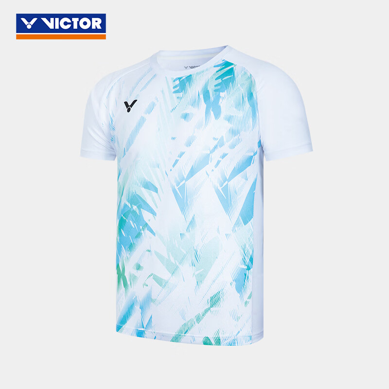 威克多（VICTOR）【限时特惠】羽毛球服男女款签约球员大赛服夏季透气针织运动短袖 推广版T恤/A月光白 男款 L