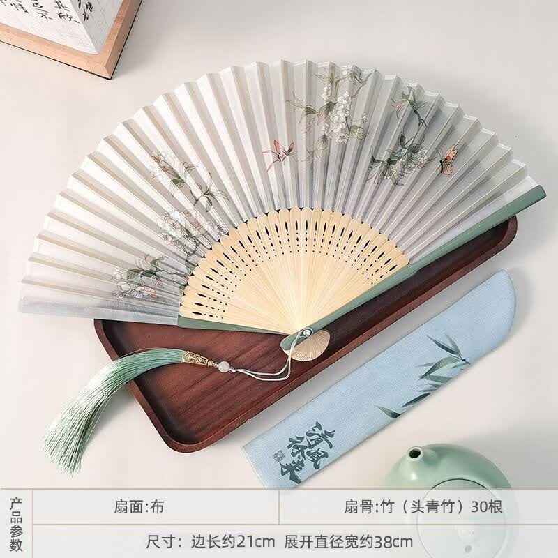 山头林村扇子折叠撕不烂古风扇子中国风折扇新中式竹扇夏天随身便携汉服旗 清雅花蝶+冰丝穗+扇套
