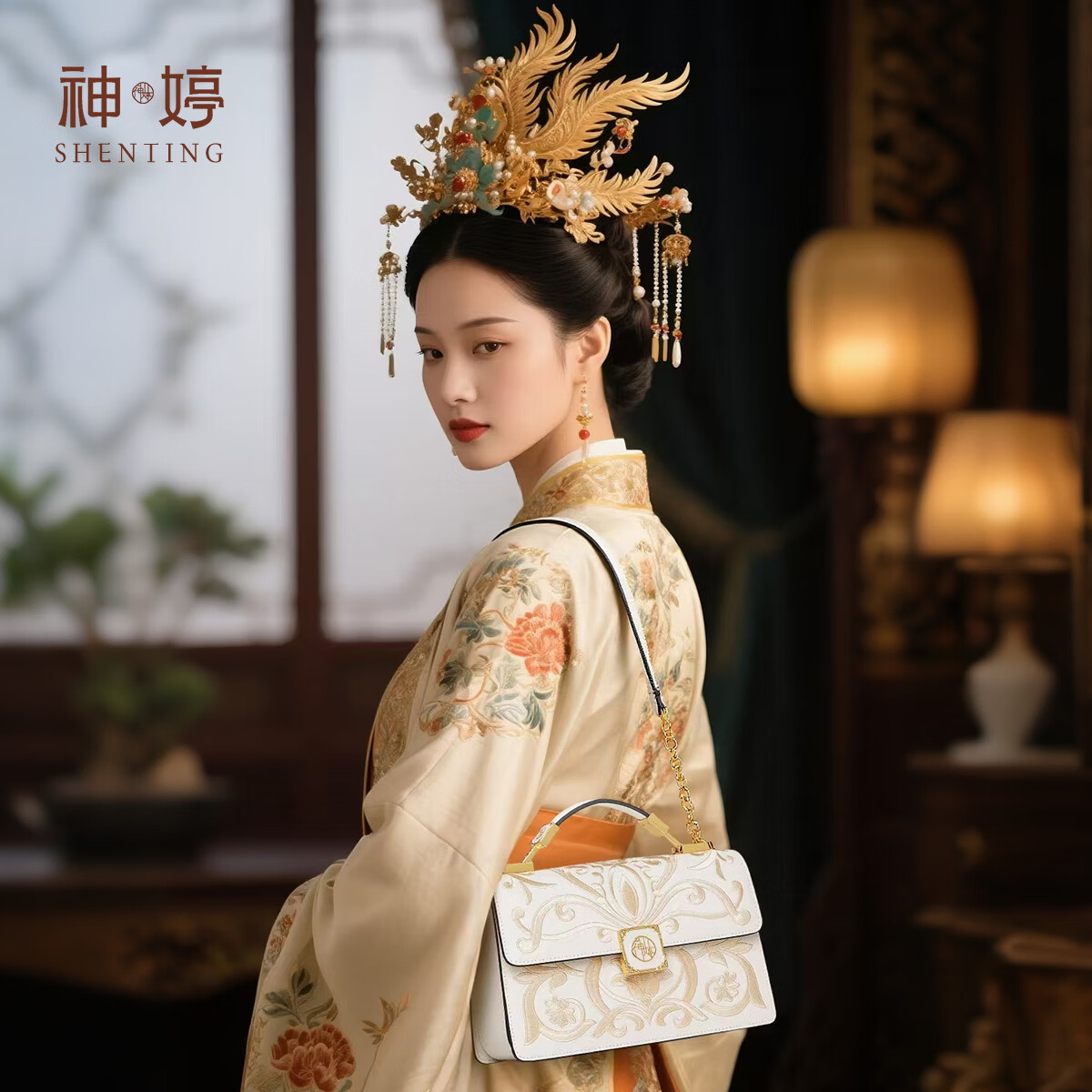 神婷七夕情人节礼物送女友老婆苏绣女包2026新款包包高级感单肩斜挎包 月光白