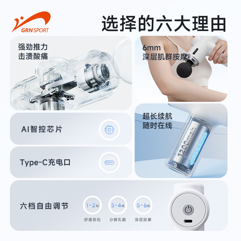 贵人鸟筋膜枪专业级肌肉按摩器 白色 纯白