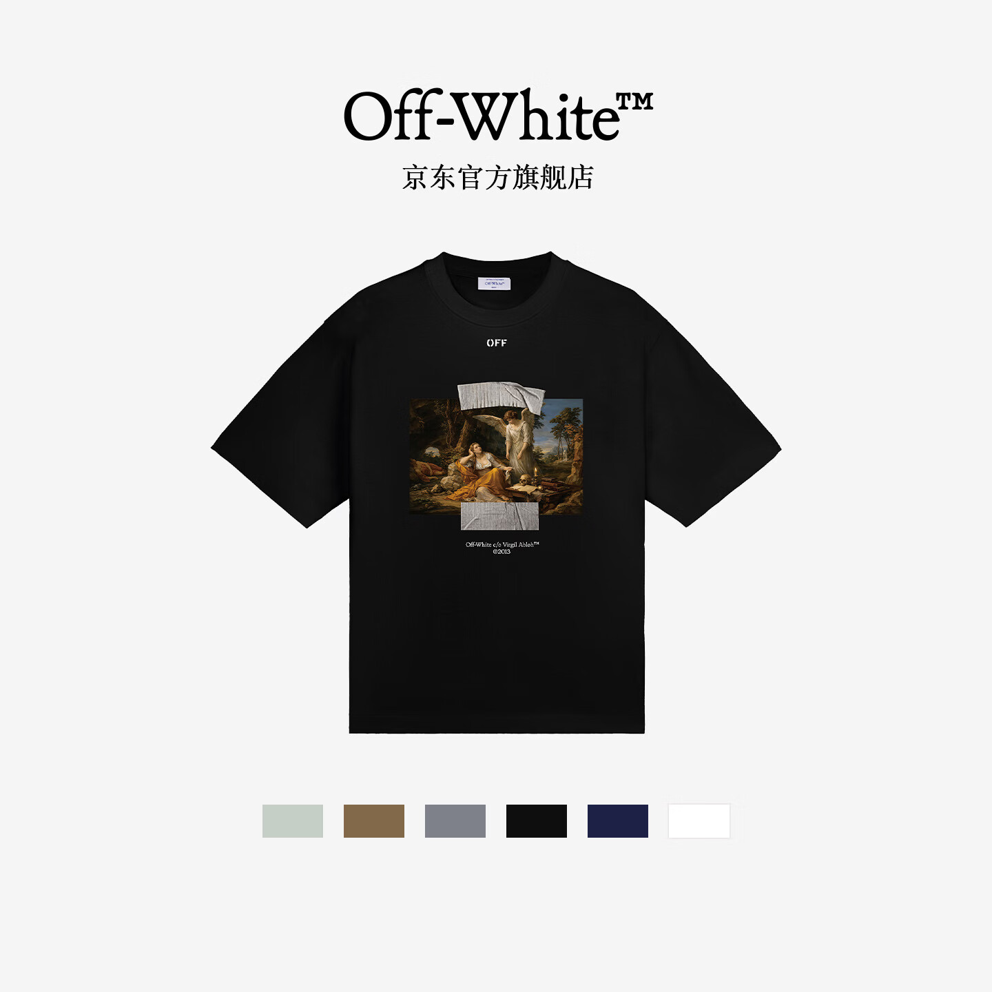 OFF WHITE™情侣装新款短袖t恤半袖圆领纯棉运动潮牌上衣古典油画 黑色 M