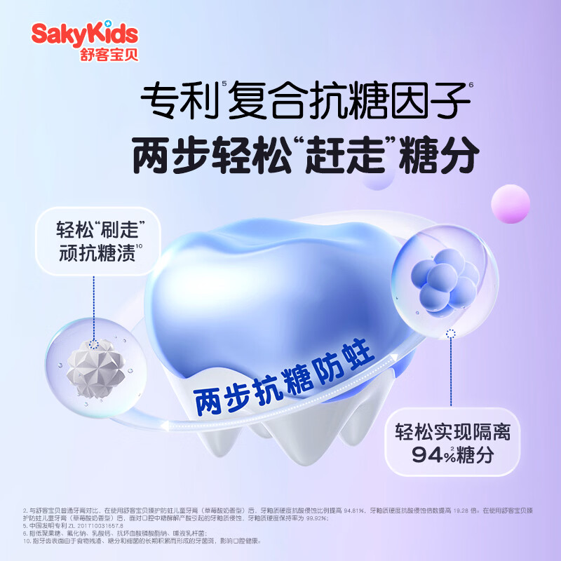 舒客儿童牙膏双重抗糖防蛀2-6-12岁宝宝专用换牙期含氟长效呵护 【吃糖常备270g】抗糖防蛀2支+双重防蛀2支+固齿草莓