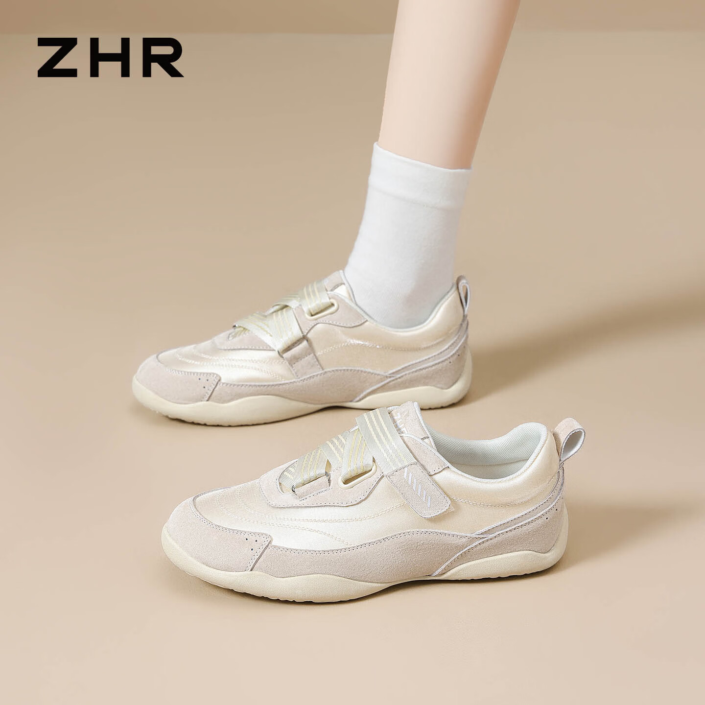 ZHR则则德训鞋女2026新款芭蕾薄底真皮女鞋百搭潮流休闲鞋子 LW75米色36
