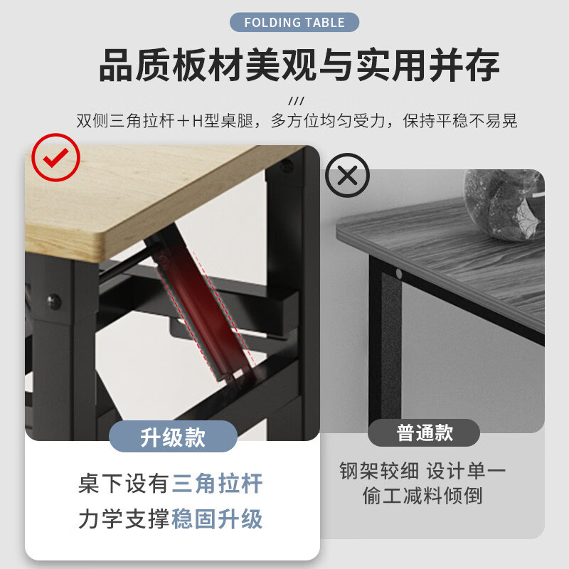 溥畔折叠桌子简易书桌长方形小桌子餐桌会议培训桌摆摊户外便携桌 配套[纯黑]折叠椅