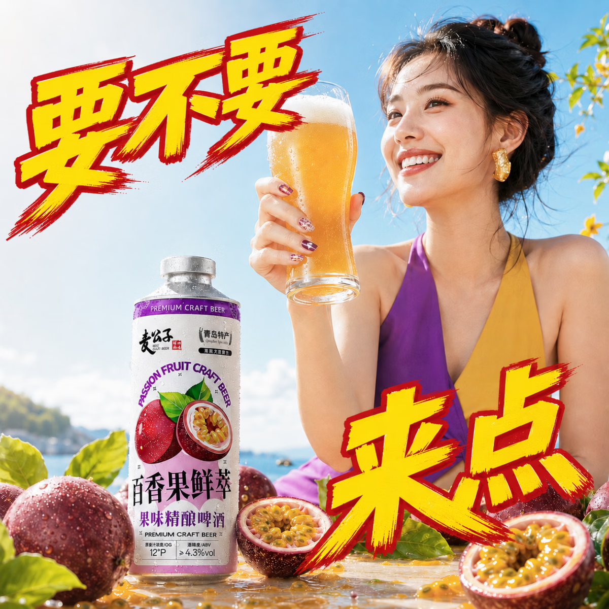 冰克斯青岛特产原浆精酿啤酒黄啤白啤国产白桃果啤酒整箱超市礼盒大桶装 麦公子系列 百香果鲜萃 果味精酿 1L 6桶 礼盒装