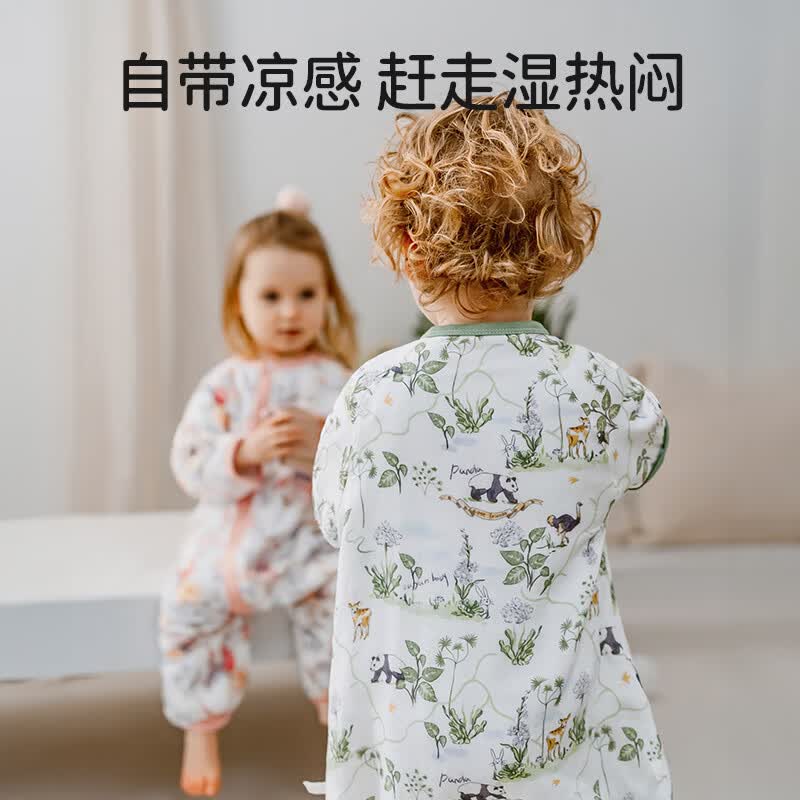 欧孕(OUYUN)欧孕-小清心睡袋婴儿春夏款竹棉纱布宝宝分腿防踢被儿童四季通用 前二后二短袖款室温29-35℃【花鸟之歌】 【80码】推荐身高55-80(参考年龄段3-18个月)
