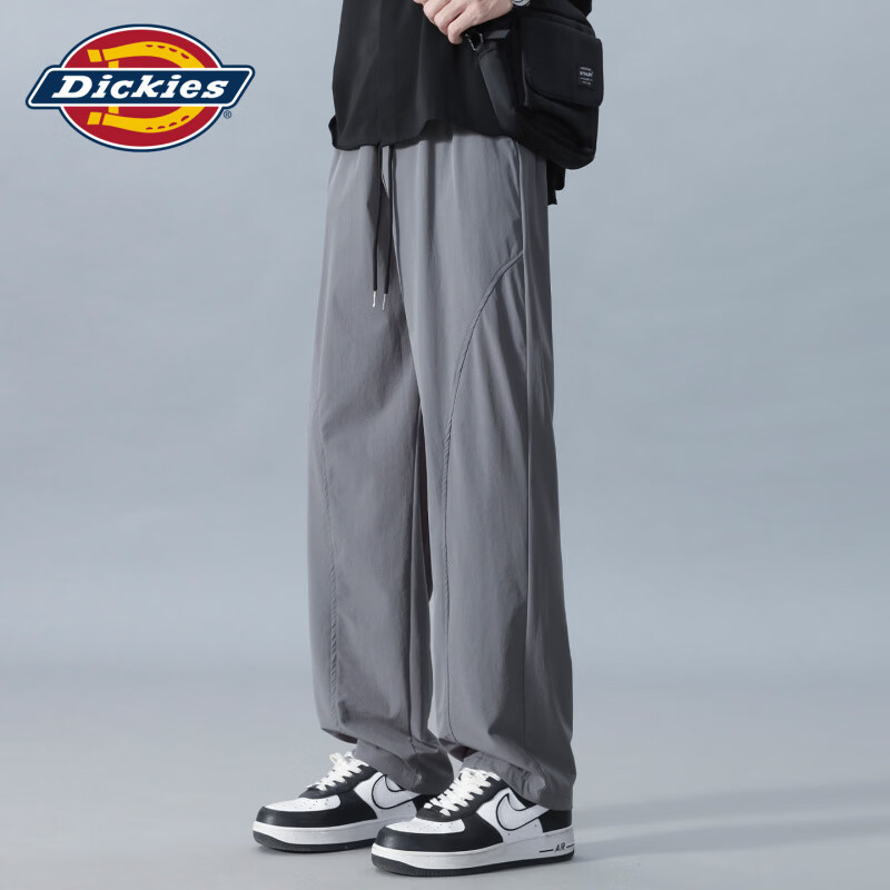 Dickies港式复古休闲工装裤男士2026秋季新款透气宽松速干直筒长裤子男装 灰色+黑色 3XL 推荐160-175斤
