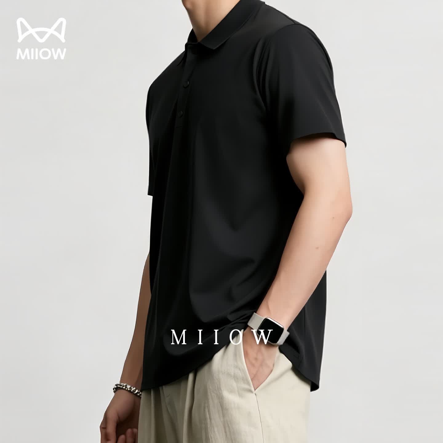 猫人冰丝速干polo衫男短袖夏季新款休闲运动上衣t恤衫衣服 曜石黑 【冰感速干-父亲节礼物】 XL /180(140-160斤）