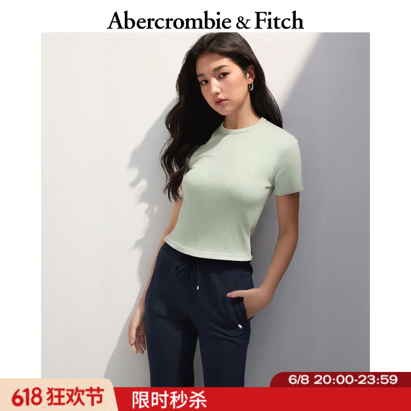 Abercrombie &amp; Fitch经典小麋鹿图案美式短袖内搭打底T恤上衣25夏季女装139-5272 绿色 XS (160/84A)