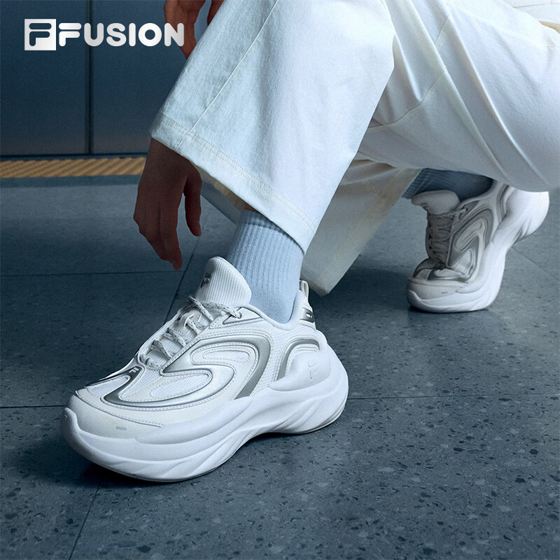 FILA FUSION斐乐潮牌女鞋BUZZARD老爹鞋2026秋季新款陨石鞋休闲鞋女 白中白/浅银-BL 35.5
