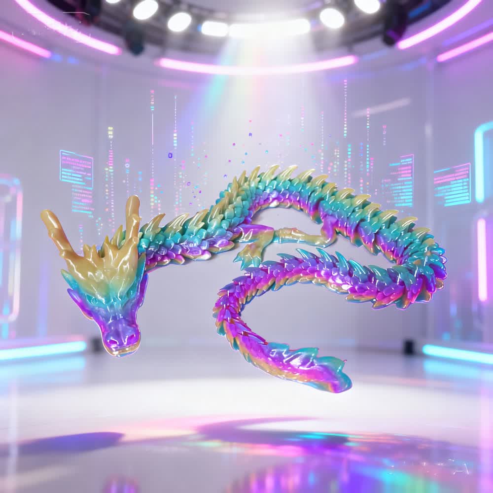 3D玩具打印中国龙礼物仿真龙周边模型3d手办88cm金龙王水晶彩虹龙 水晶彩虹中国龙88厘米（紫龙角）