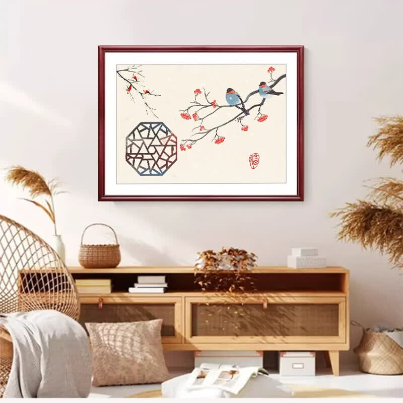 画解新中式实木电表箱装饰画免打孔电闸遮挡盒中式壁画餐厅配电箱挂画 高风亮节 横100cmX竖60cm用于90cmX50cm表箱 红褐色【实木画框】瓷砖墙面请备注 上掀盖款