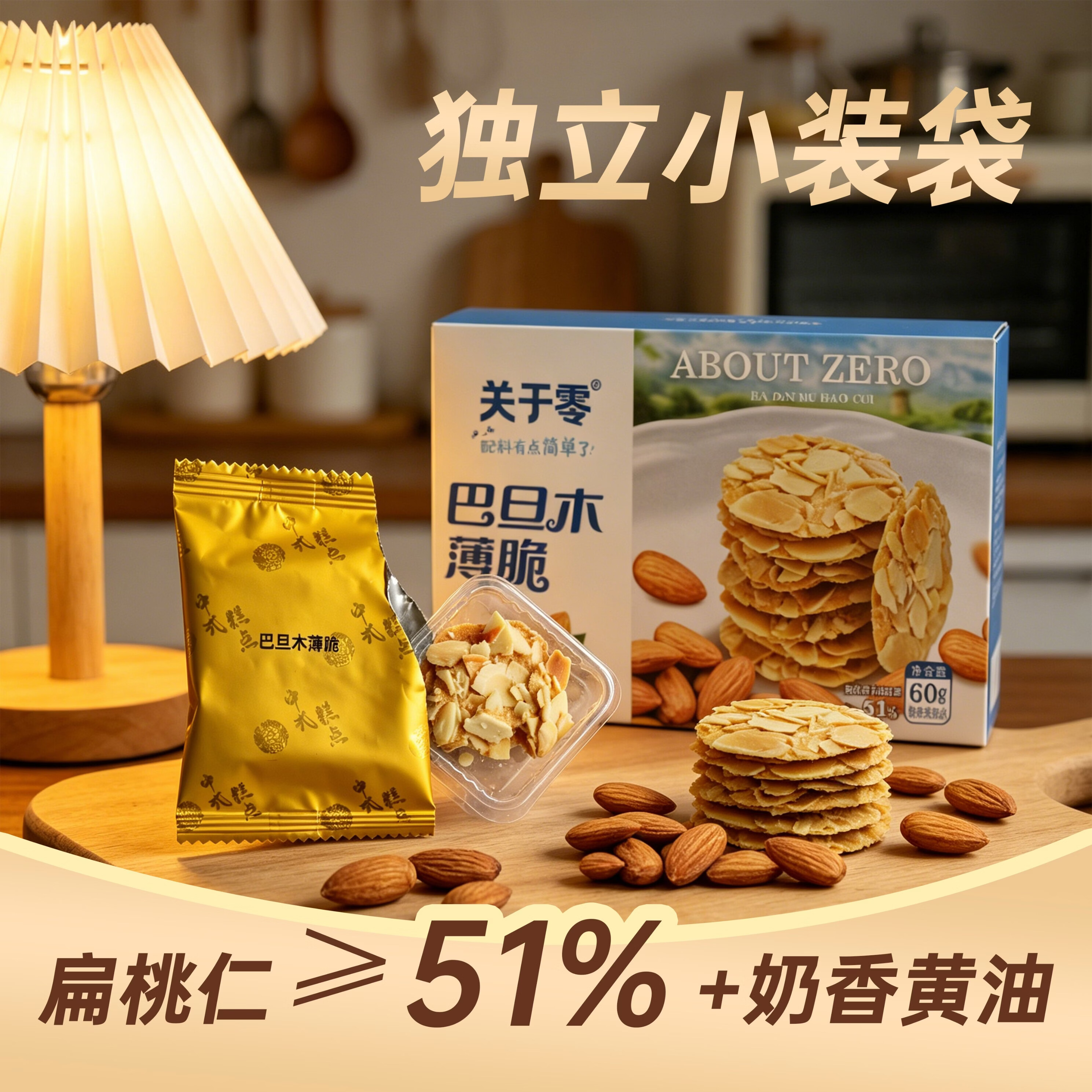关于零巴旦木薄酥脆儿童饼干代餐休闲健康解馋零食便携独立小包装 60g 巴旦木薄酥脆60g*1盒
