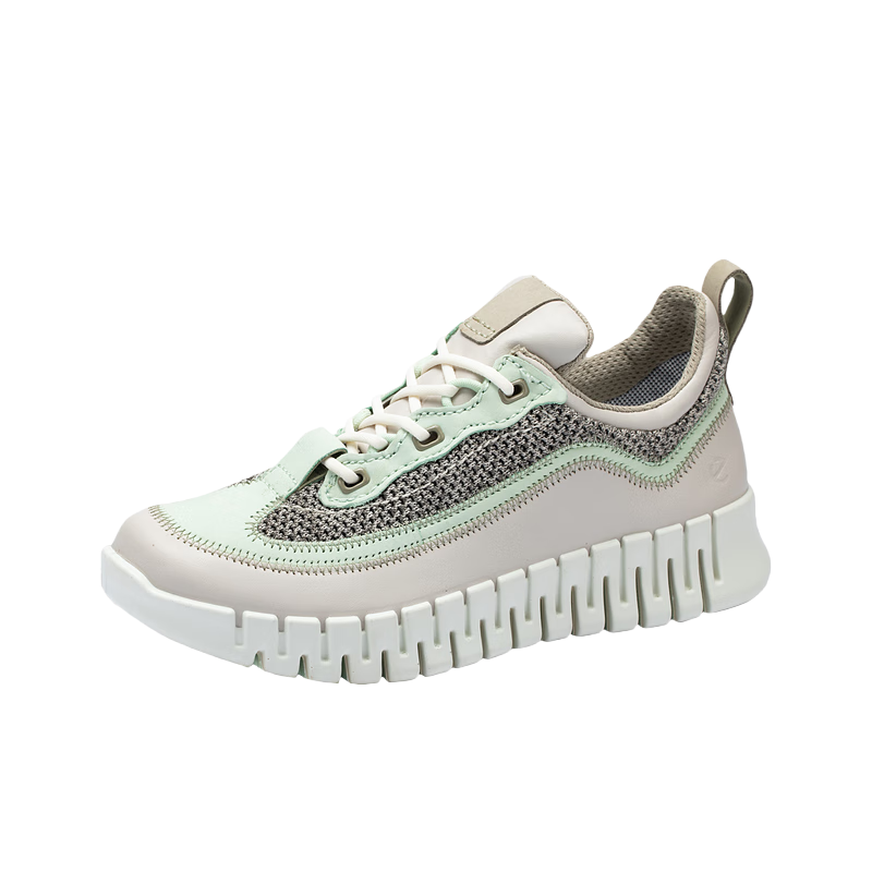 爱步（ECCO）运动鞋女 轻盈拼接休闲鞋徒步鞋女 灵动218263 砂砾灰/抹茶绿/砂砾灰 37